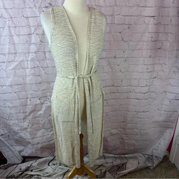 cupcakes and cashmere long duster sweater cardigan belted waist sz small boho - Picture 1 of 8